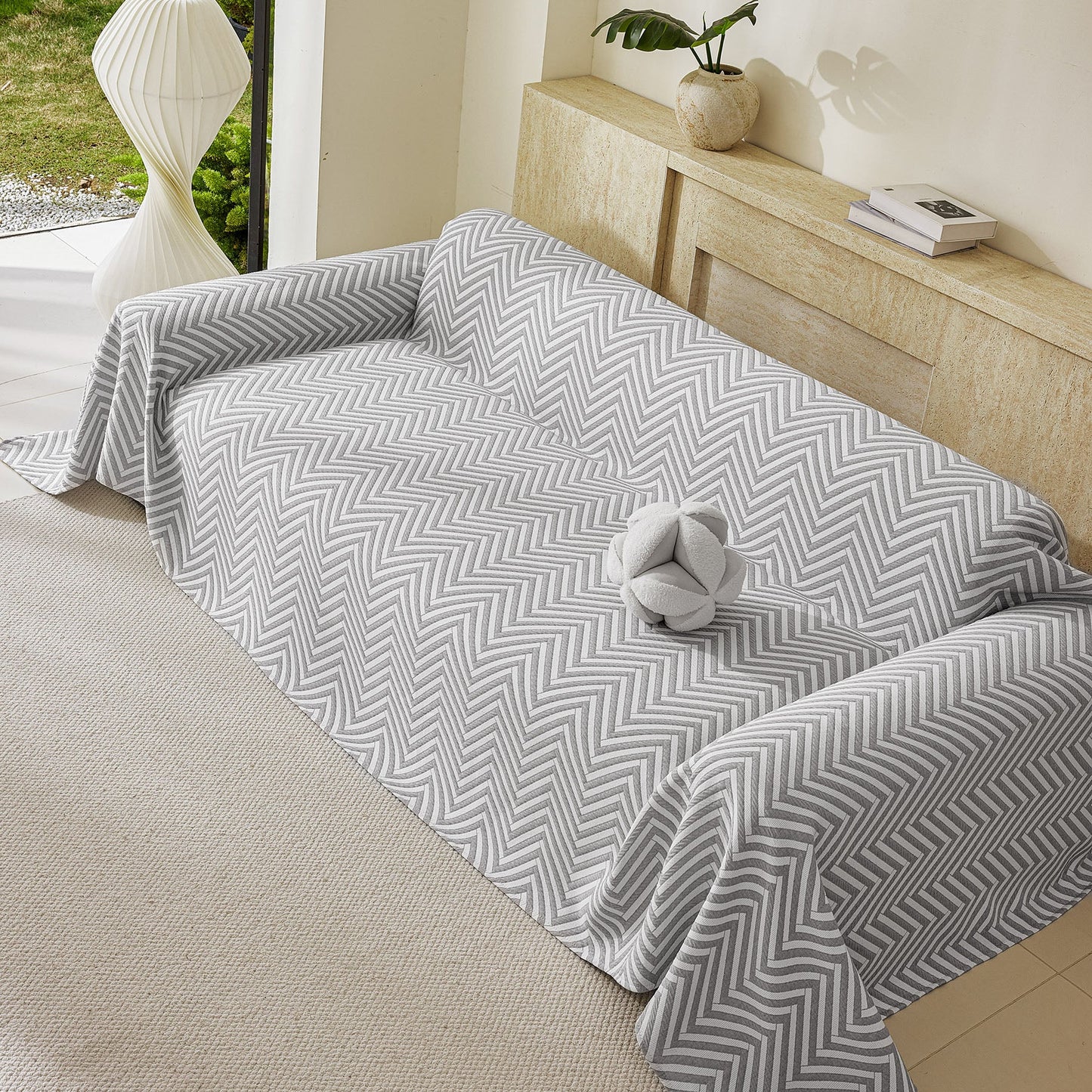 Three Layer Woven Soft Breathable Sofa Cover Blanket, Textured Chevron Couch Cover
