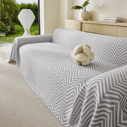Three Layer Woven Soft Breathable Sofa Cover Blanket, Textured Chevron Couch Cover