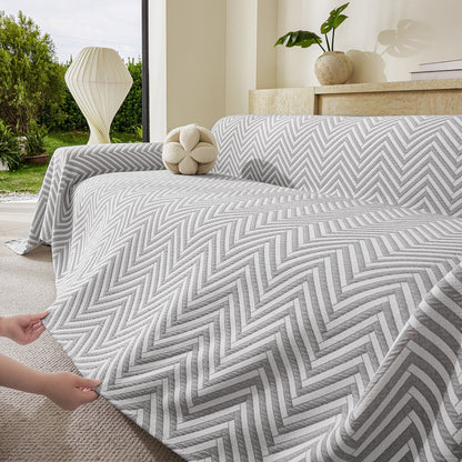 Three Layer Woven Soft Breathable Sofa Cover Blanket, Textured Chevron Couch Cover