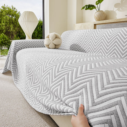 Three Layer Woven Soft Breathable Sofa Cover Blanket, Textured Chevron Couch Cover