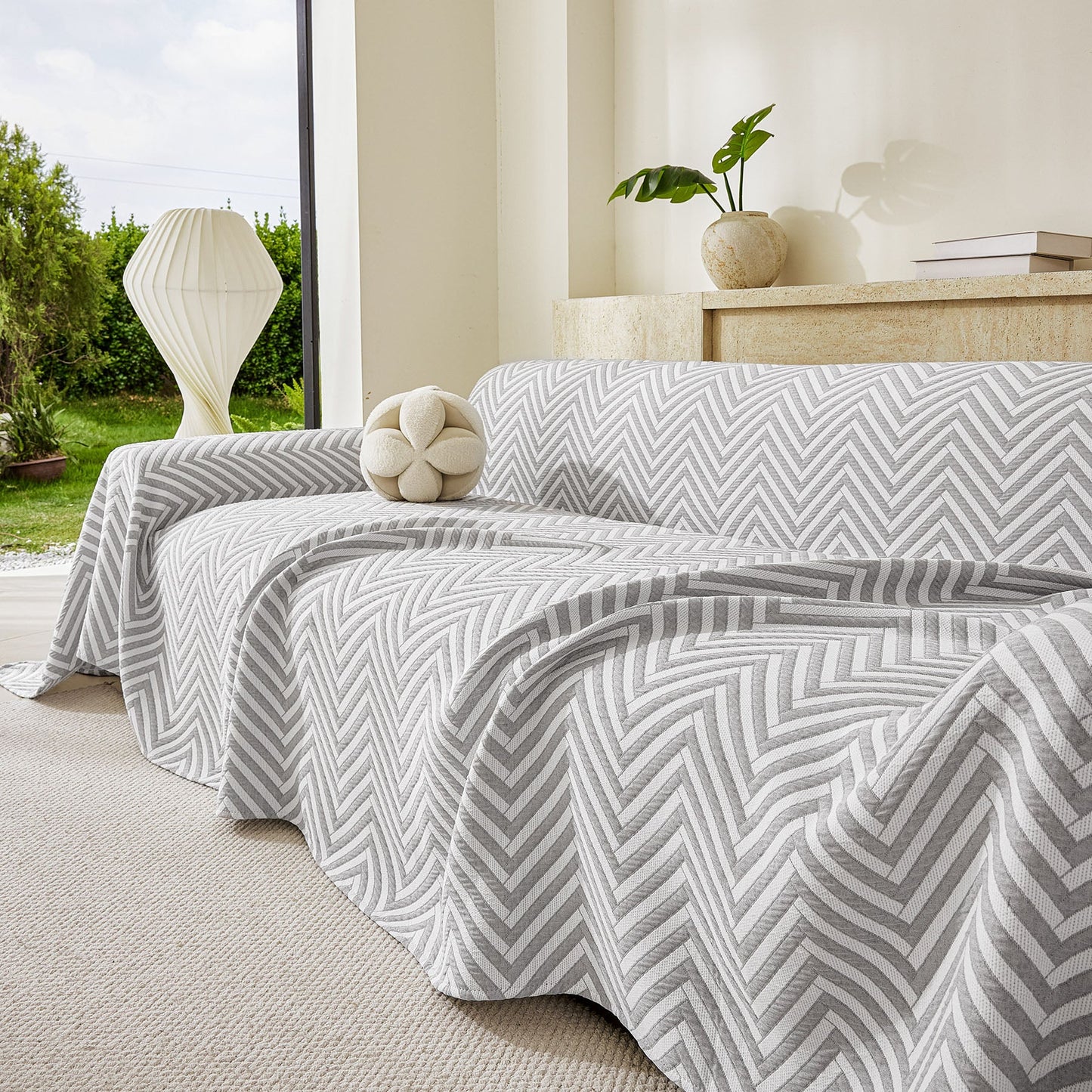 Three Layer Woven Soft Breathable Sofa Cover Blanket, Textured Chevron Couch Cover