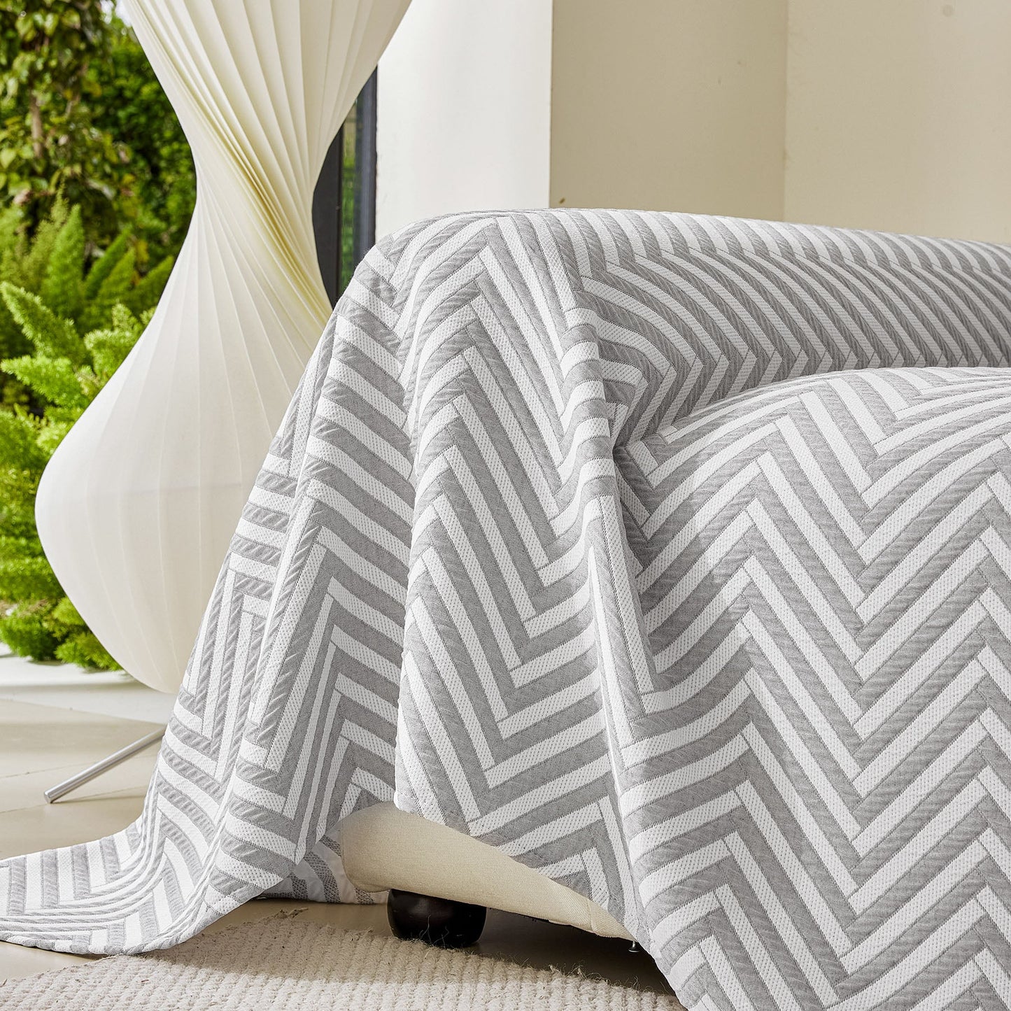 Three Layer Woven Soft Breathable Sofa Cover Blanket, Textured Chevron Couch Cover