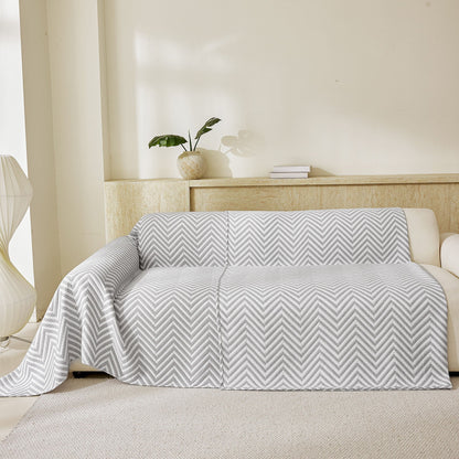 Three Layer Woven Soft Breathable Sofa Cover Blanket, Textured Chevron Couch Cover