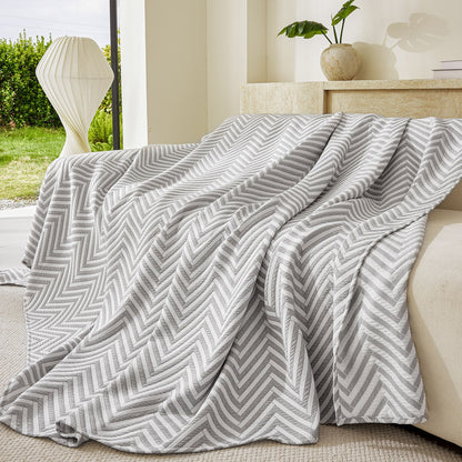 Three Layer Woven Soft Breathable Sofa Cover Blanket, Textured Chevron Couch Cover