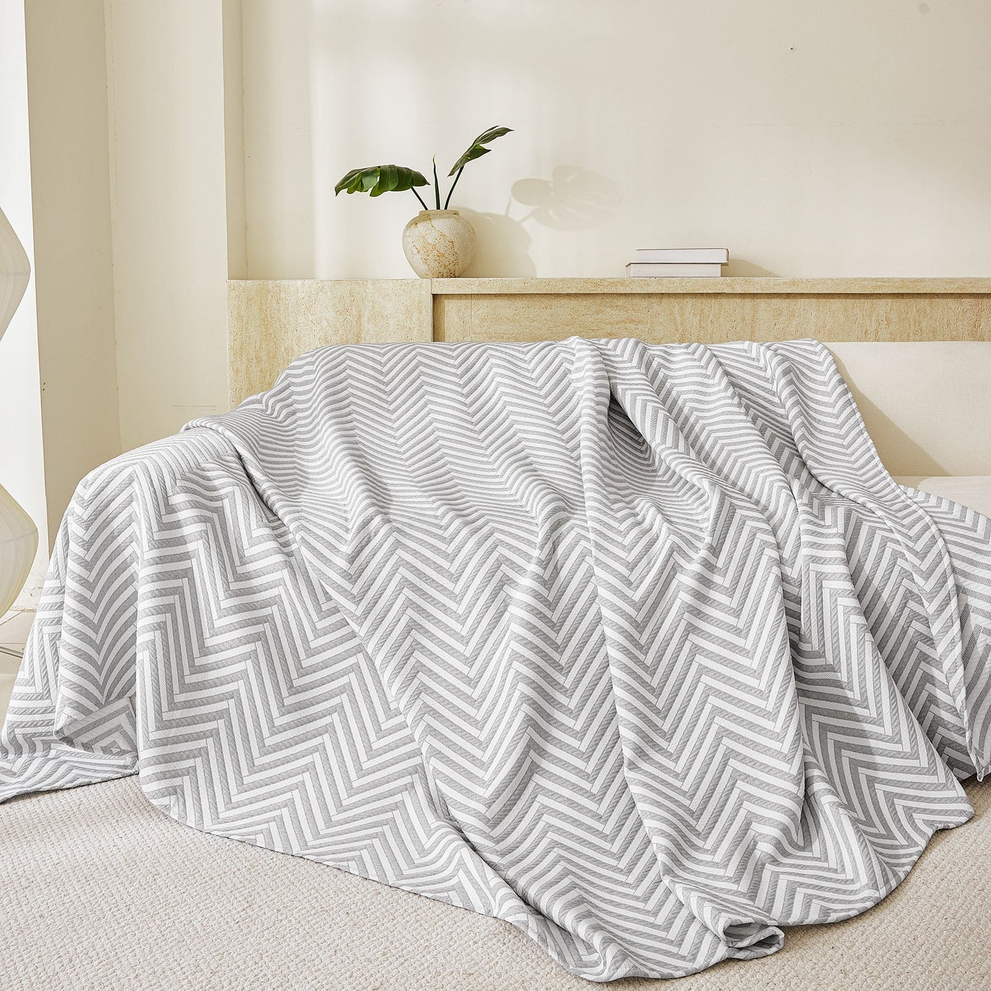 Three Layer Woven Soft Breathable Sofa Cover Blanket, Textured Chevron Couch Cover