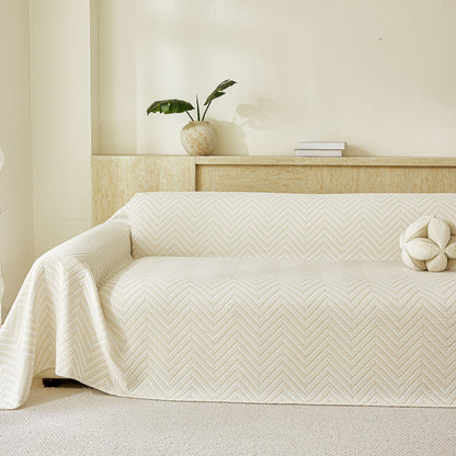 Three Layer Woven Soft Breathable Sofa Cover Blanket, Textured Chevron Couch Cover