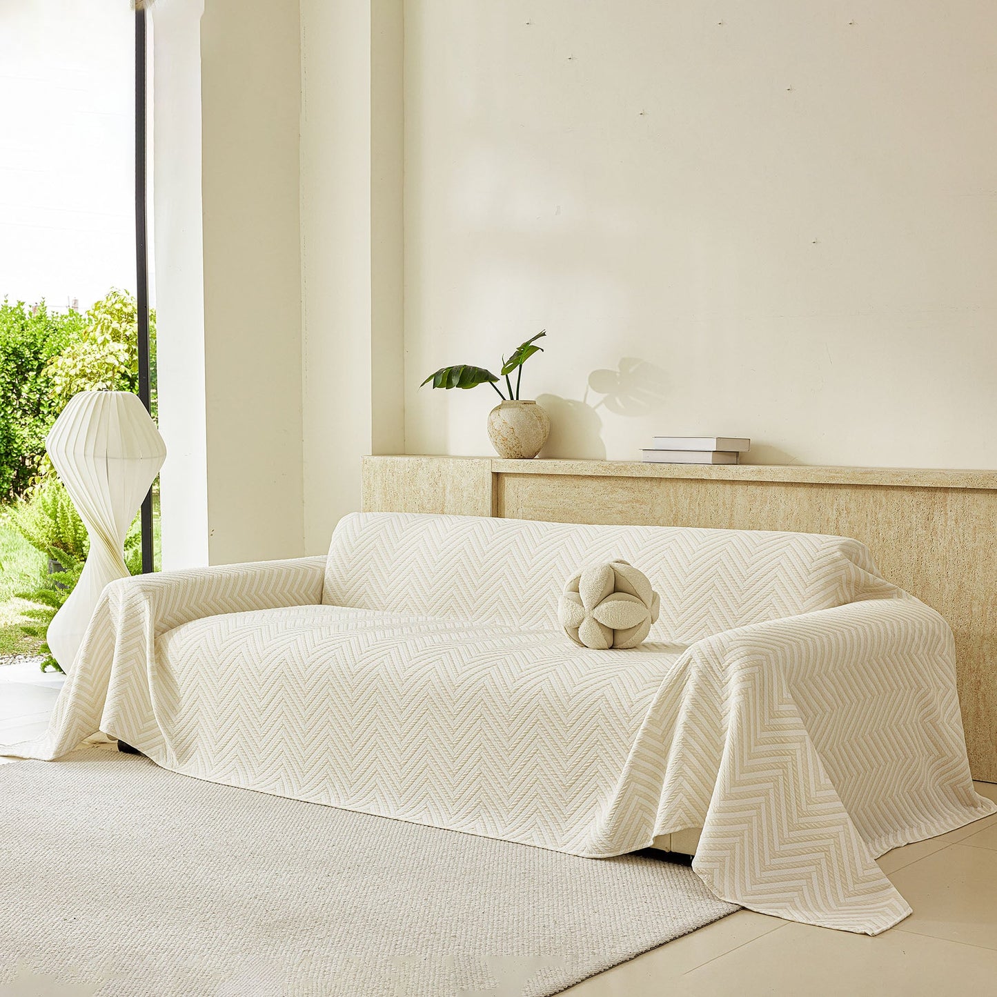 Three Layer Woven Soft Breathable Sofa Cover Blanket, Textured Chevron Couch Cover