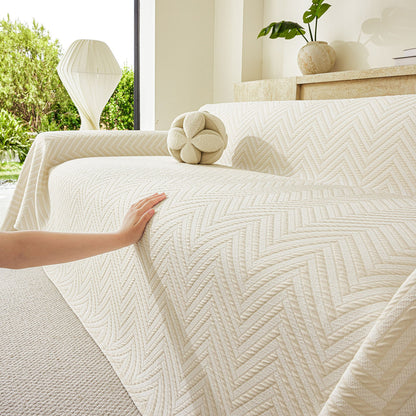 Three Layer Woven Soft Breathable Sofa Cover Blanket, Textured Chevron Couch Cover