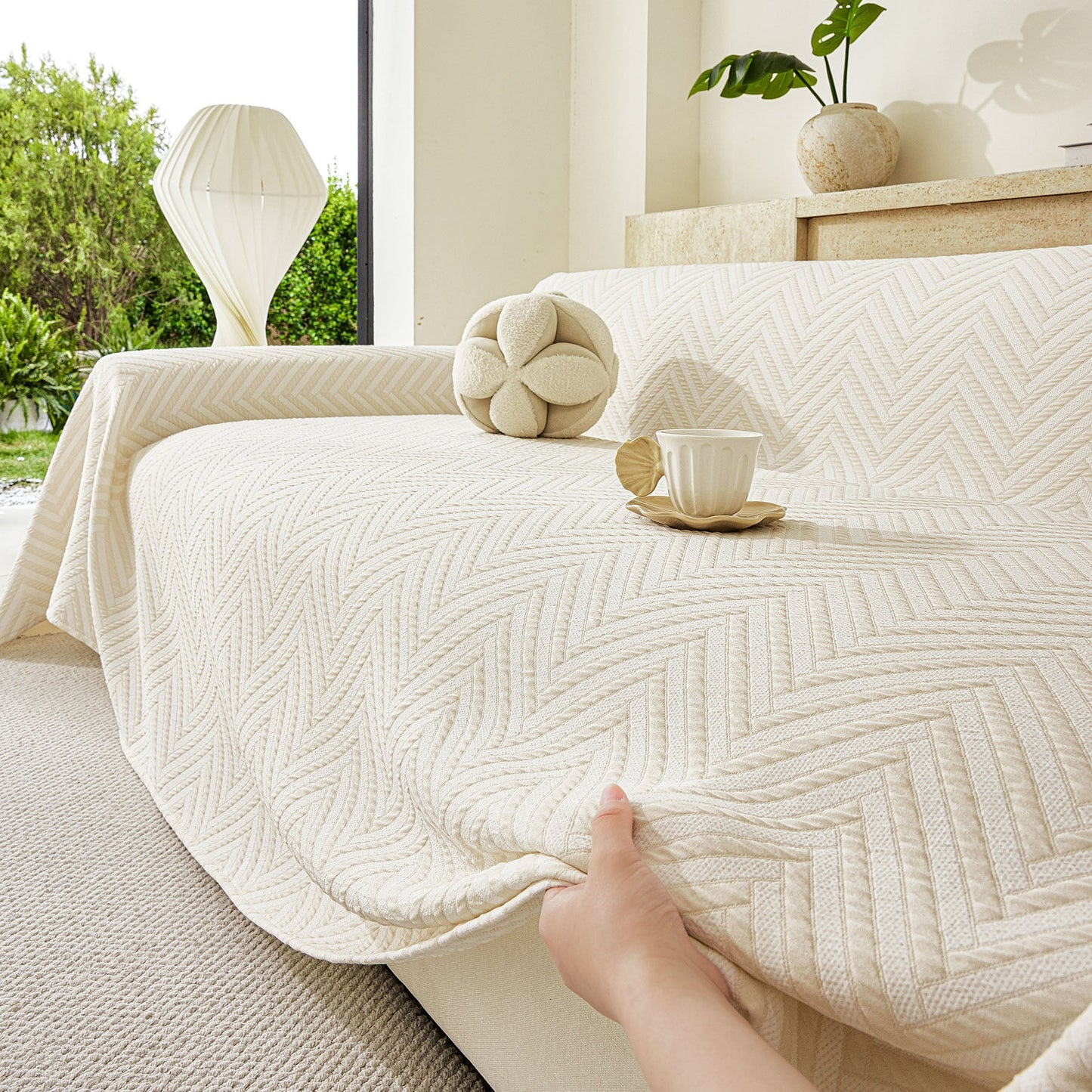 Three Layer Woven Soft Breathable Sofa Cover Blanket, Textured Chevron Couch Cover