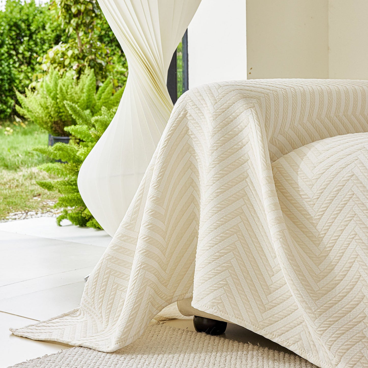 Three Layer Woven Soft Breathable Sofa Cover Blanket, Textured Chevron Couch Cover
