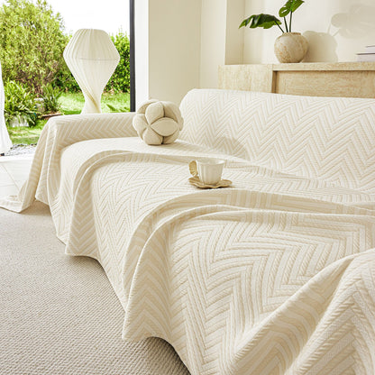 Three Layer Woven Soft Breathable Sofa Cover Blanket, Textured Chevron Couch Cover