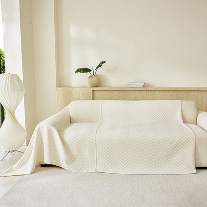 Three Layer Woven Soft Breathable Sofa Cover Blanket, Textured Chevron Couch Cover