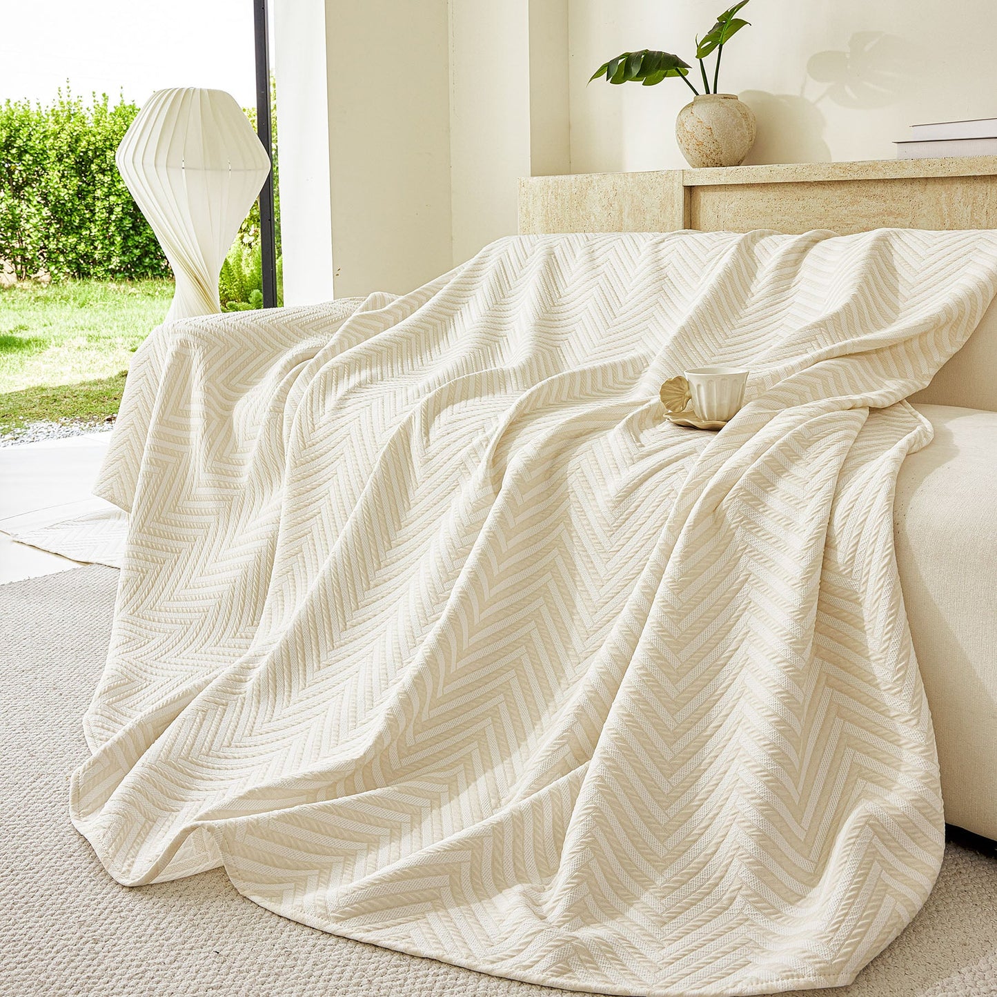 Three Layer Woven Soft Breathable Sofa Cover Blanket, Textured Chevron Couch Cover
