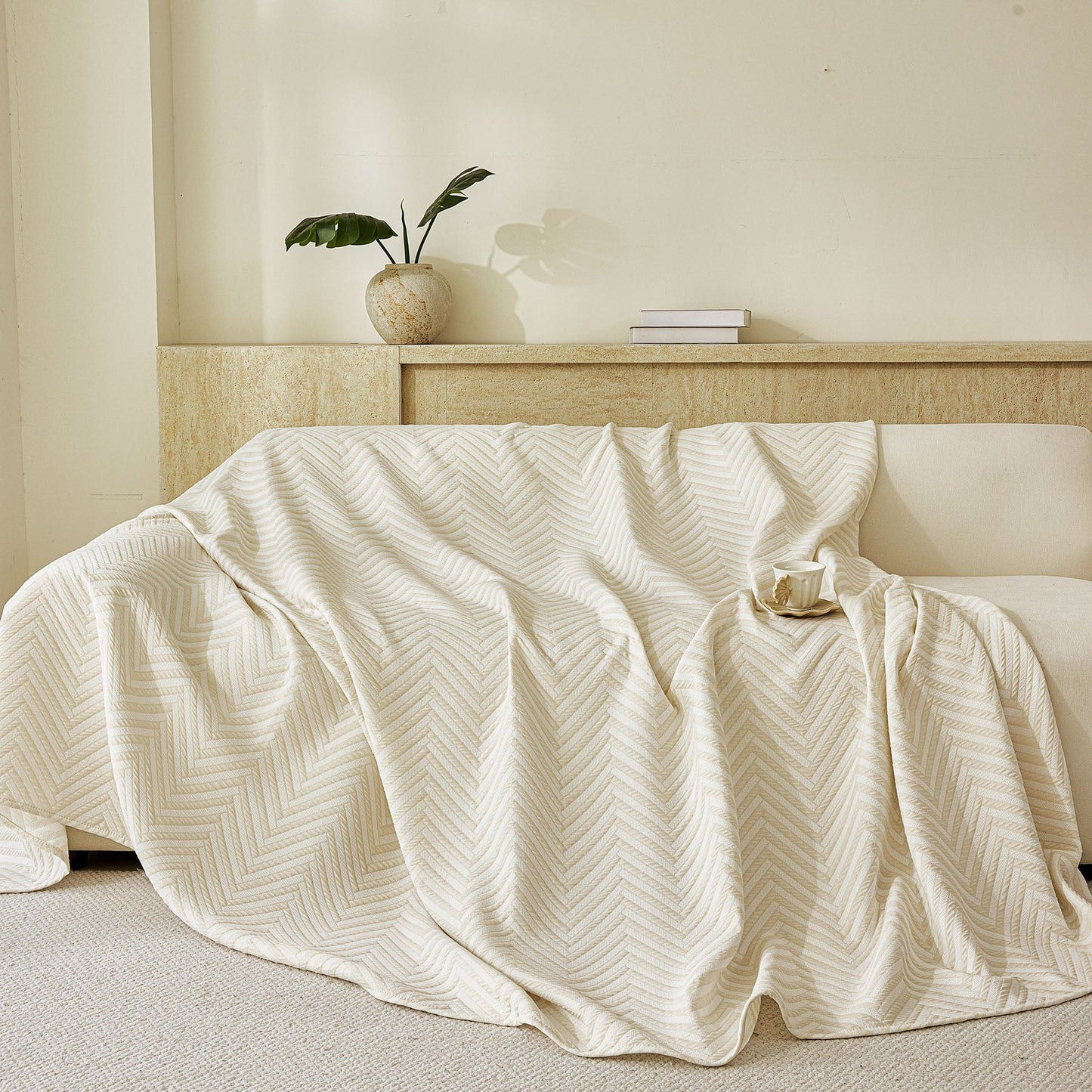 Three Layer Woven Soft Breathable Sofa Cover Blanket, Textured Chevron Couch Cover