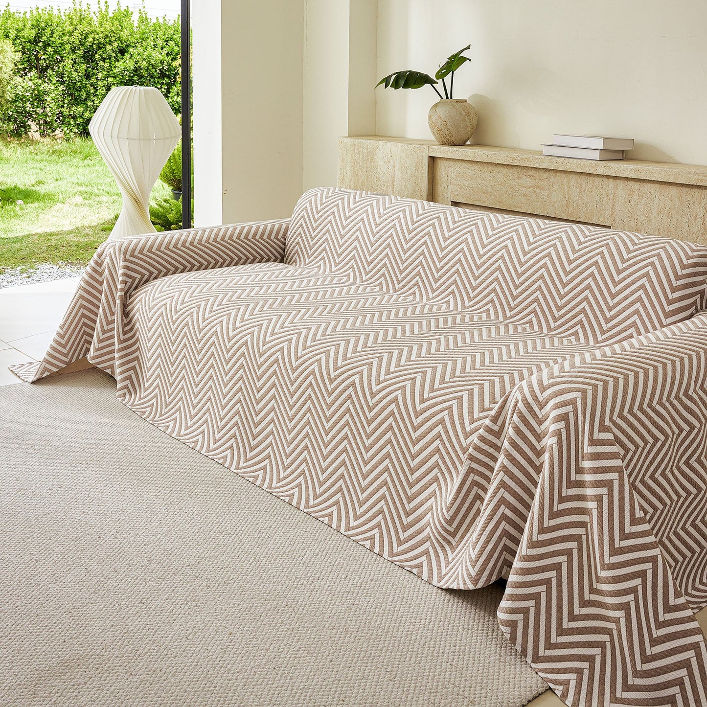 Three Layer Woven Soft Breathable Sofa Cover Blanket, Textured Chevron Couch Cover