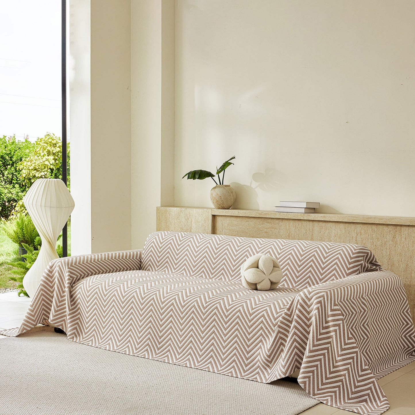 Three Layer Woven Soft Breathable Sofa Cover Blanket, Textured Chevron Couch Cover