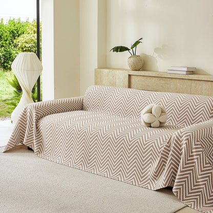 Three Layer Woven Soft Breathable Sofa Cover Blanket, Textured Chevron Couch Cover