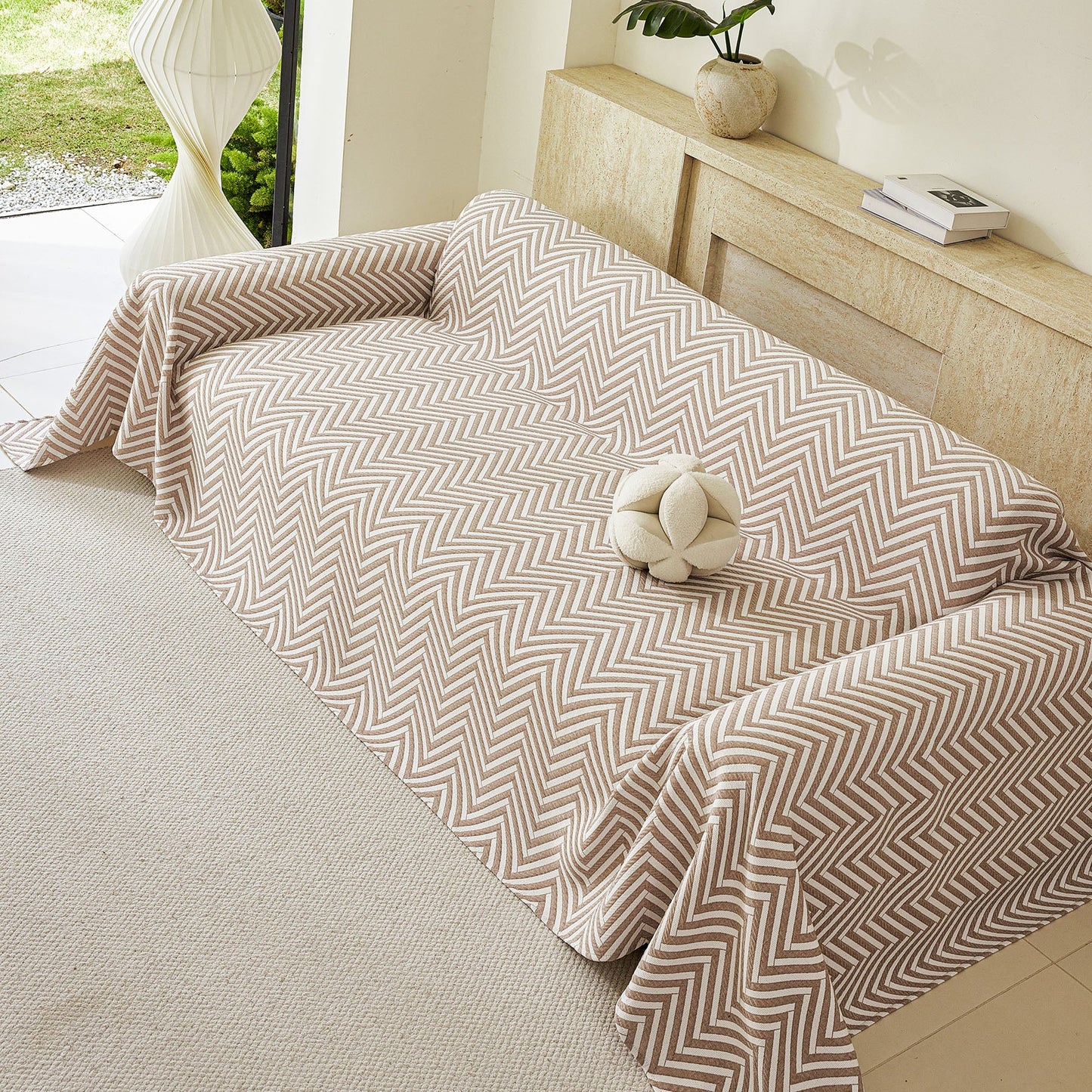 Three Layer Woven Soft Breathable Sofa Cover Blanket, Textured Chevron Couch Cover