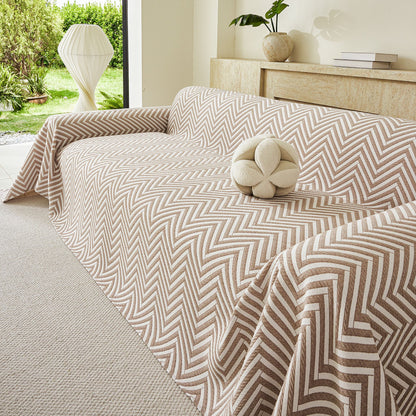 Three Layer Woven Soft Breathable Sofa Cover Blanket, Textured Chevron Couch Cover