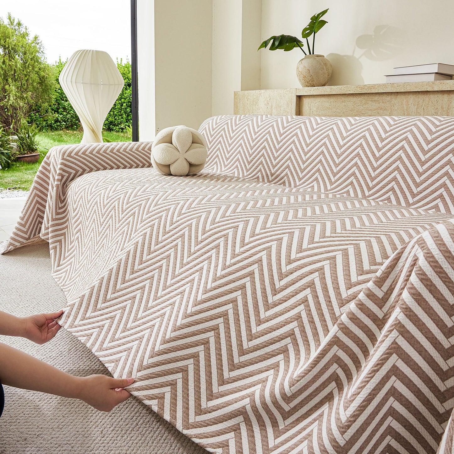 Three Layer Woven Soft Breathable Sofa Cover Blanket, Textured Chevron Couch Cover