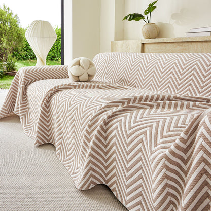 Three Layer Woven Soft Breathable Sofa Cover Blanket, Textured Chevron Couch Cover