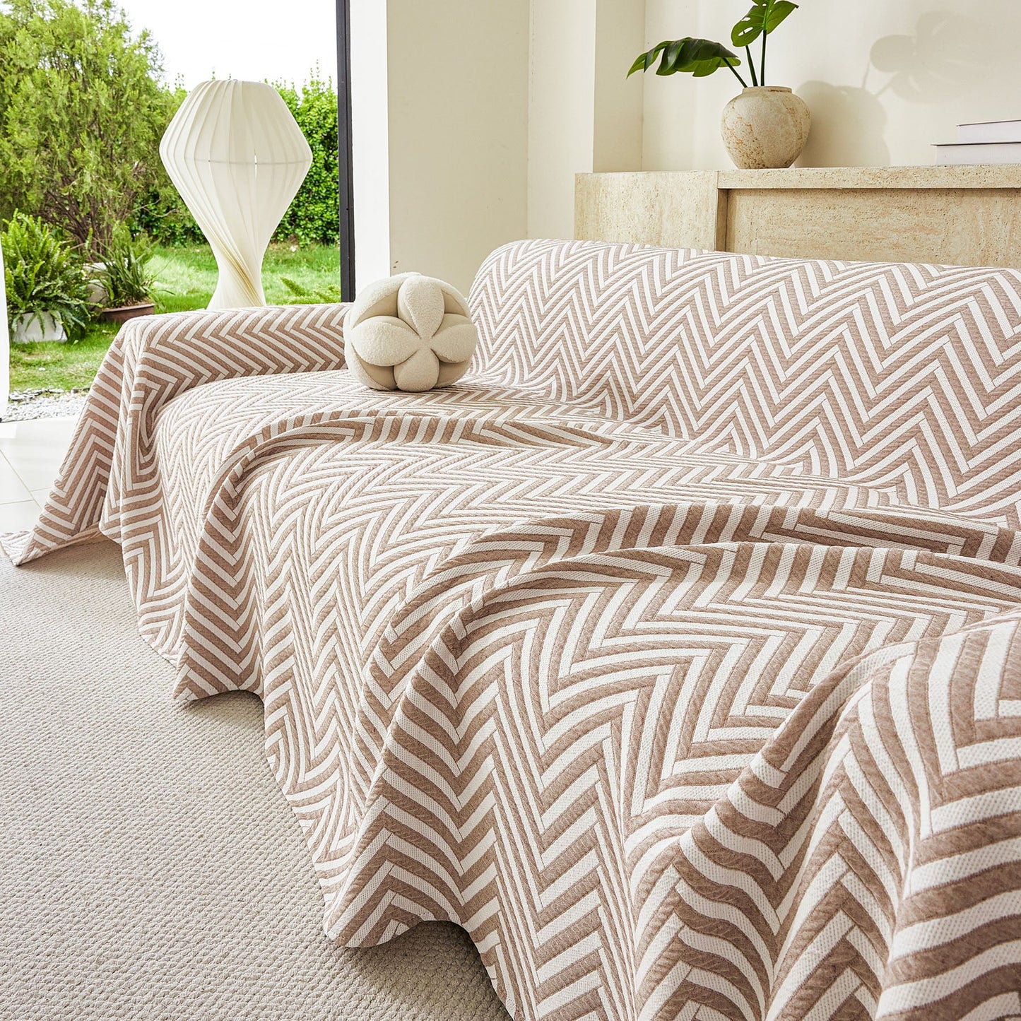 Three Layer Woven Soft Breathable Sofa Cover Blanket, Textured Chevron Couch Cover
