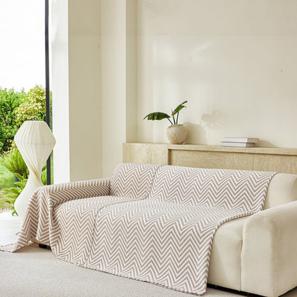 Three Layer Woven Soft Breathable Sofa Cover Blanket, Textured Chevron Couch Cover
