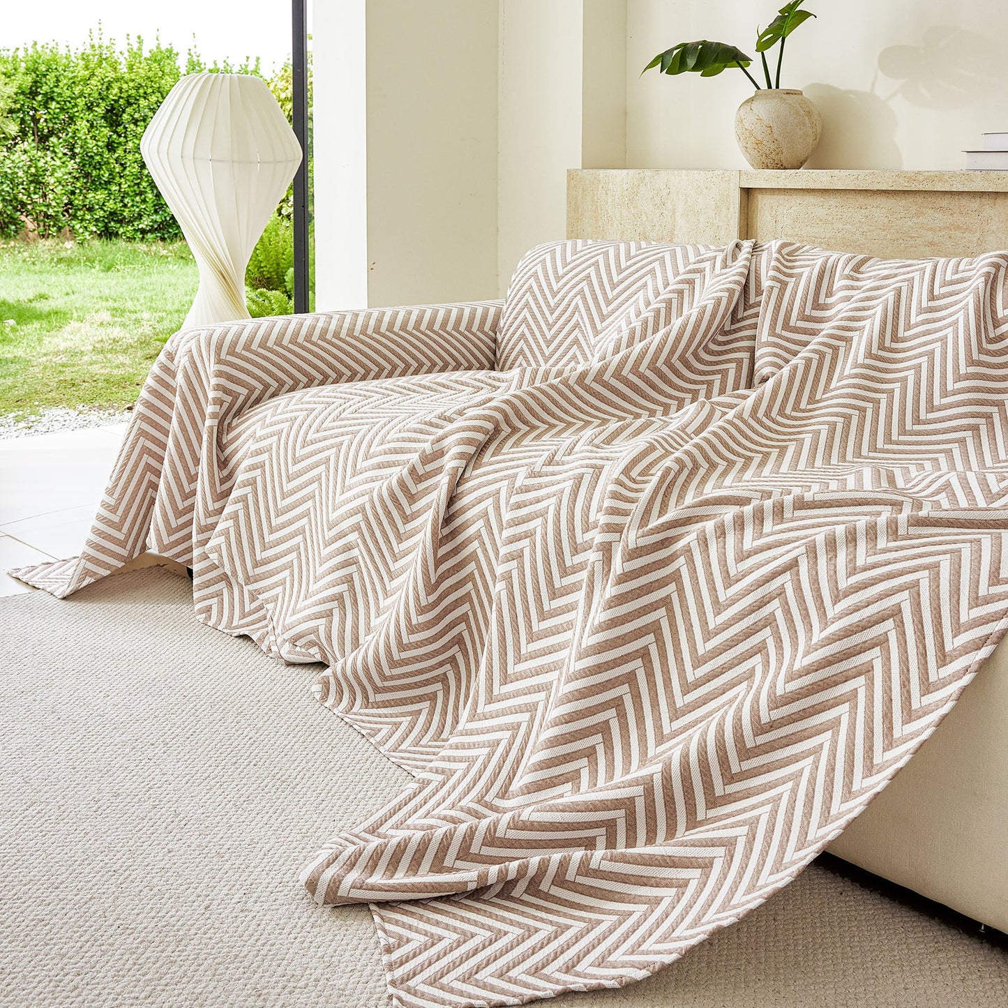 Three Layer Woven Soft Breathable Sofa Cover Blanket, Textured Chevron Couch Cover
