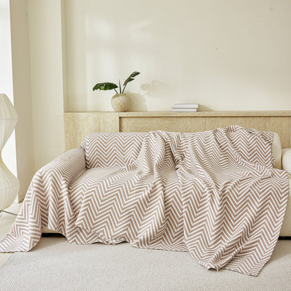 Three Layer Woven Soft Breathable Sofa Cover Blanket, Textured Chevron Couch Cover