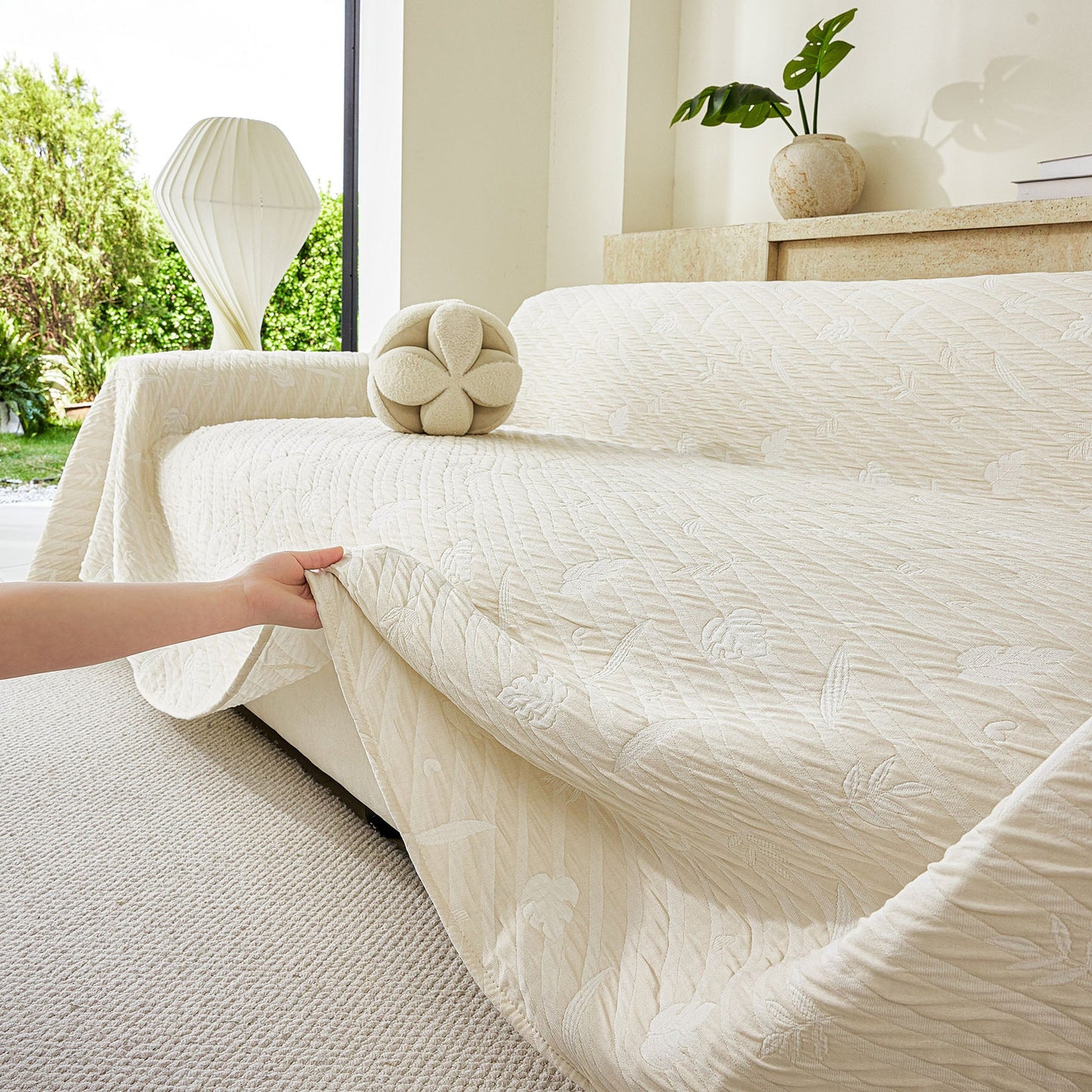 Soft Breathable Sofa Cover Blanket,Botanical Embossed Furniture Protector Throw Cover