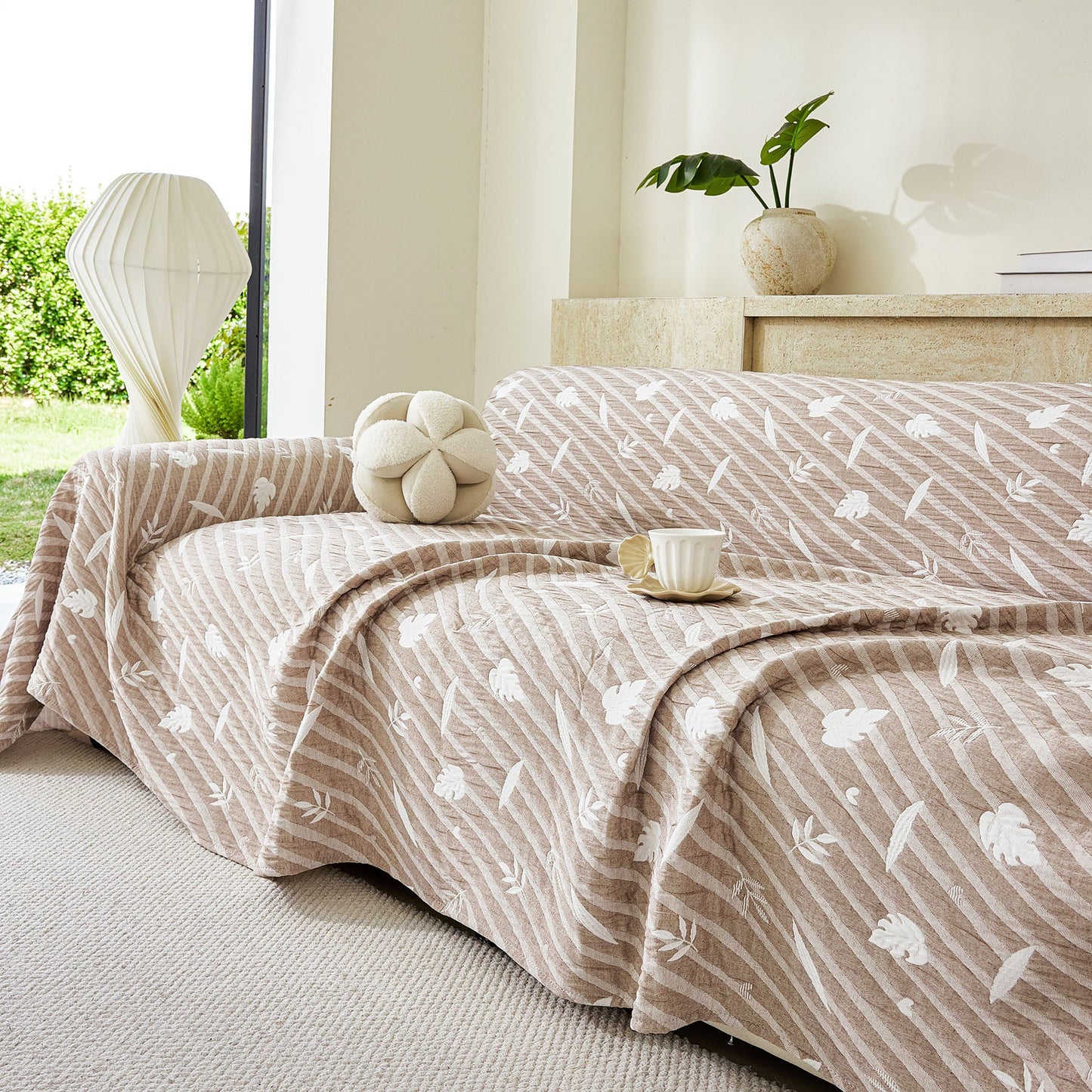 Soft Breathable Sofa Cover Blanket,Botanical Embossed Furniture Protector Throw Cover