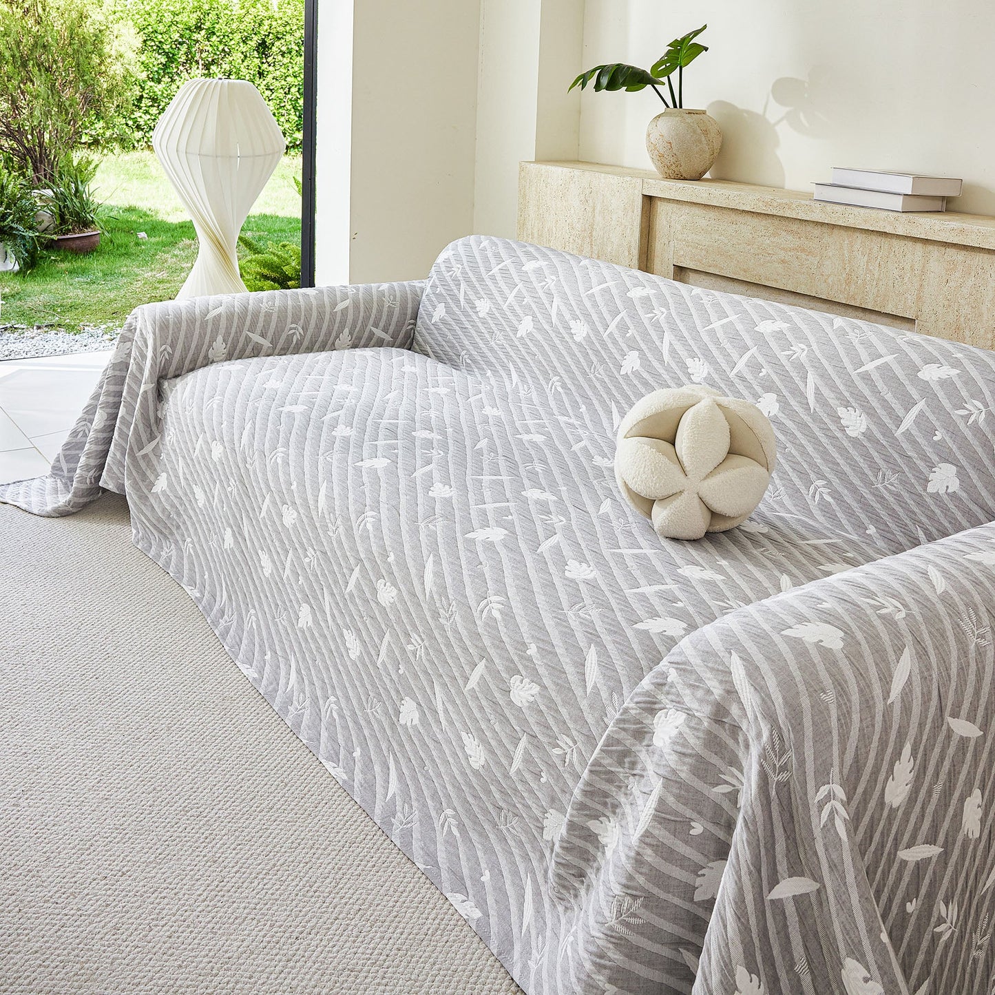 Soft Breathable Sofa Cover Blanket,Botanical Embossed Furniture Protector Throw Cover