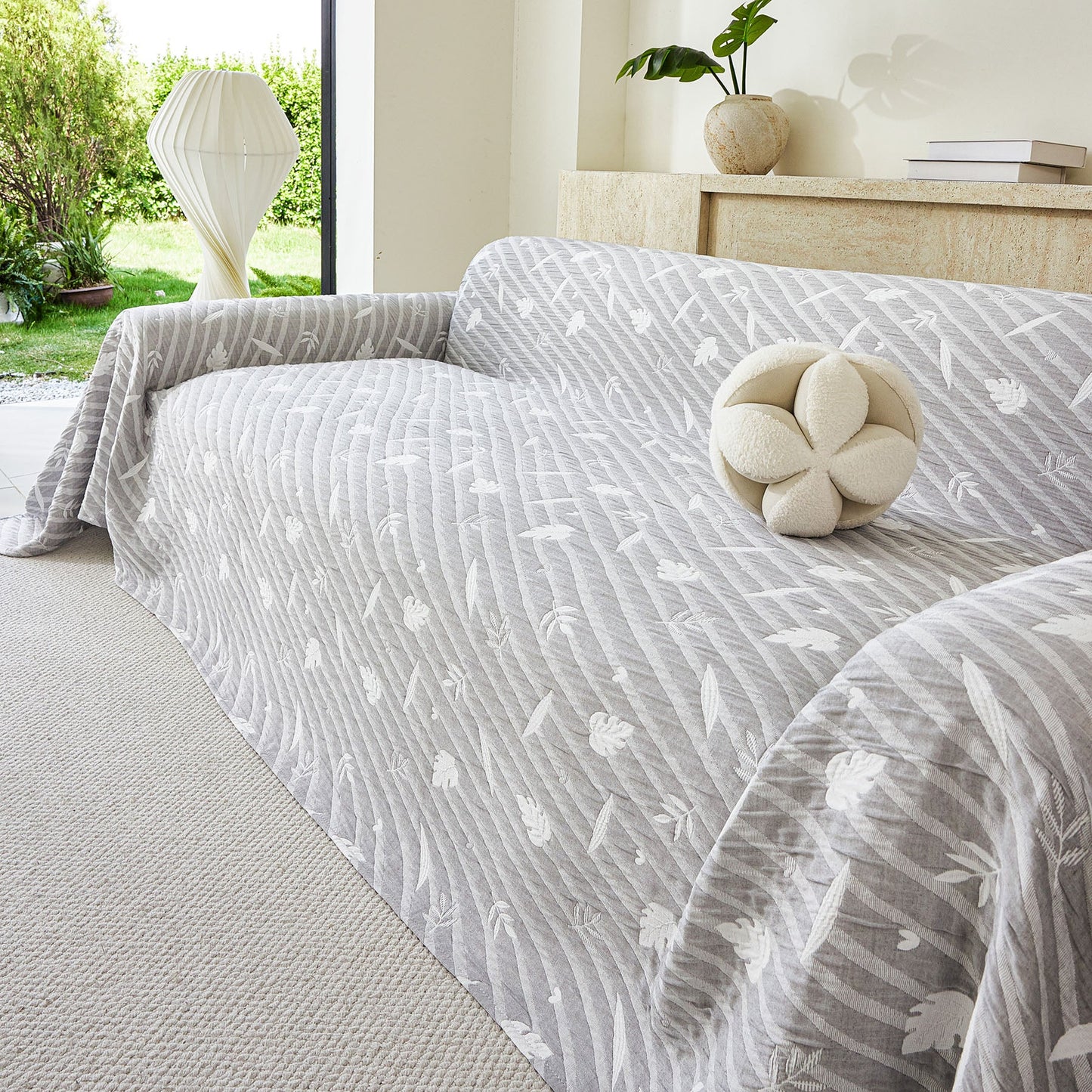 Soft Breathable Sofa Cover Blanket,Botanical Embossed Furniture Protector Throw Cover