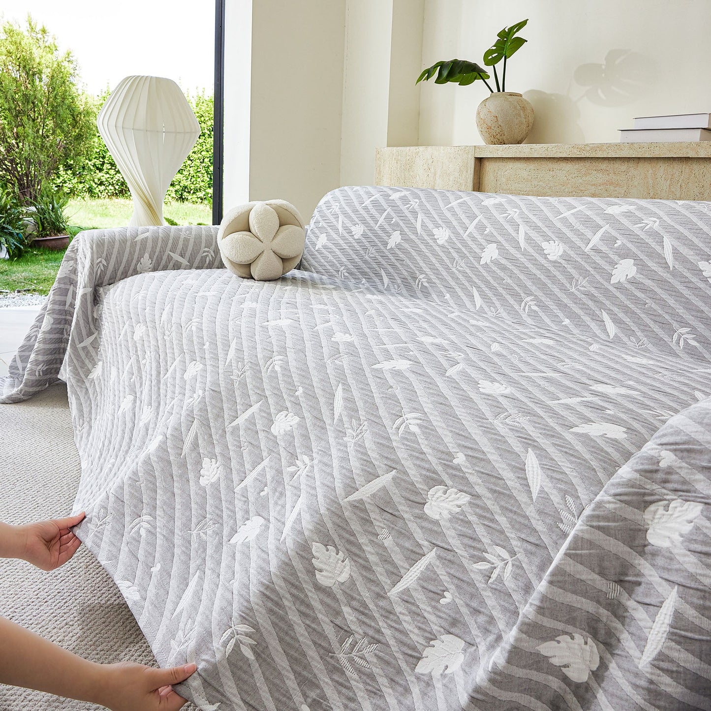 Soft Breathable Sofa Cover Blanket,Botanical Embossed Furniture Protector Throw Cover