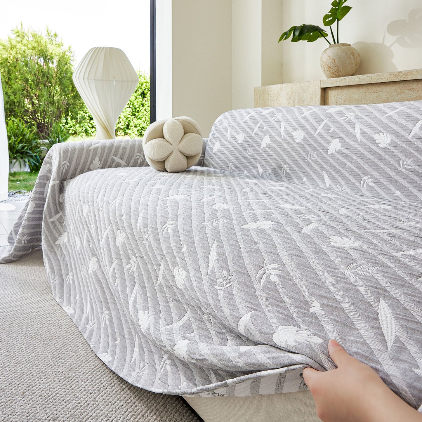 Soft Breathable Sofa Cover Blanket,Botanical Embossed Furniture Protector Throw Cover
