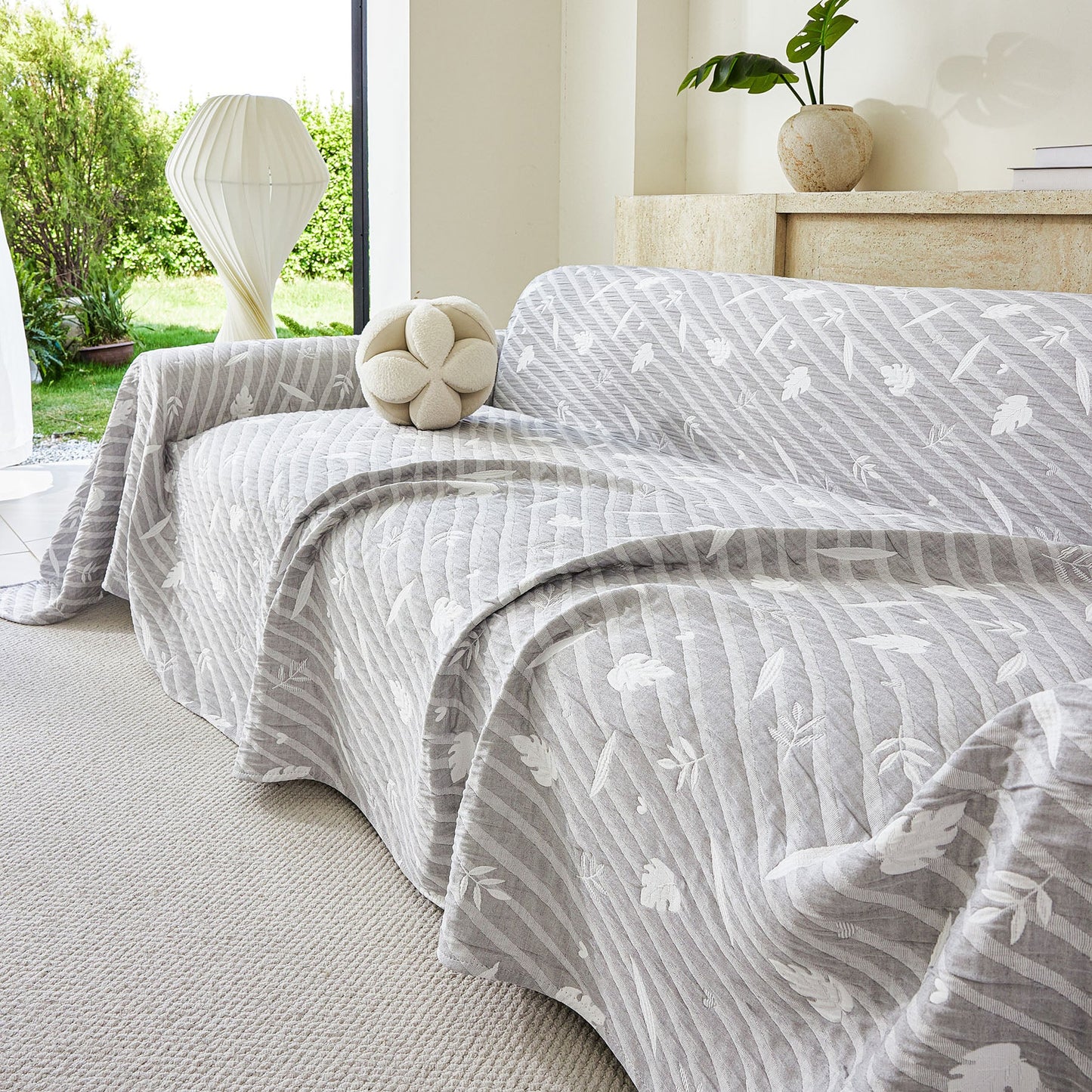 Soft Breathable Sofa Cover Blanket,Botanical Embossed Furniture Protector Throw Cover