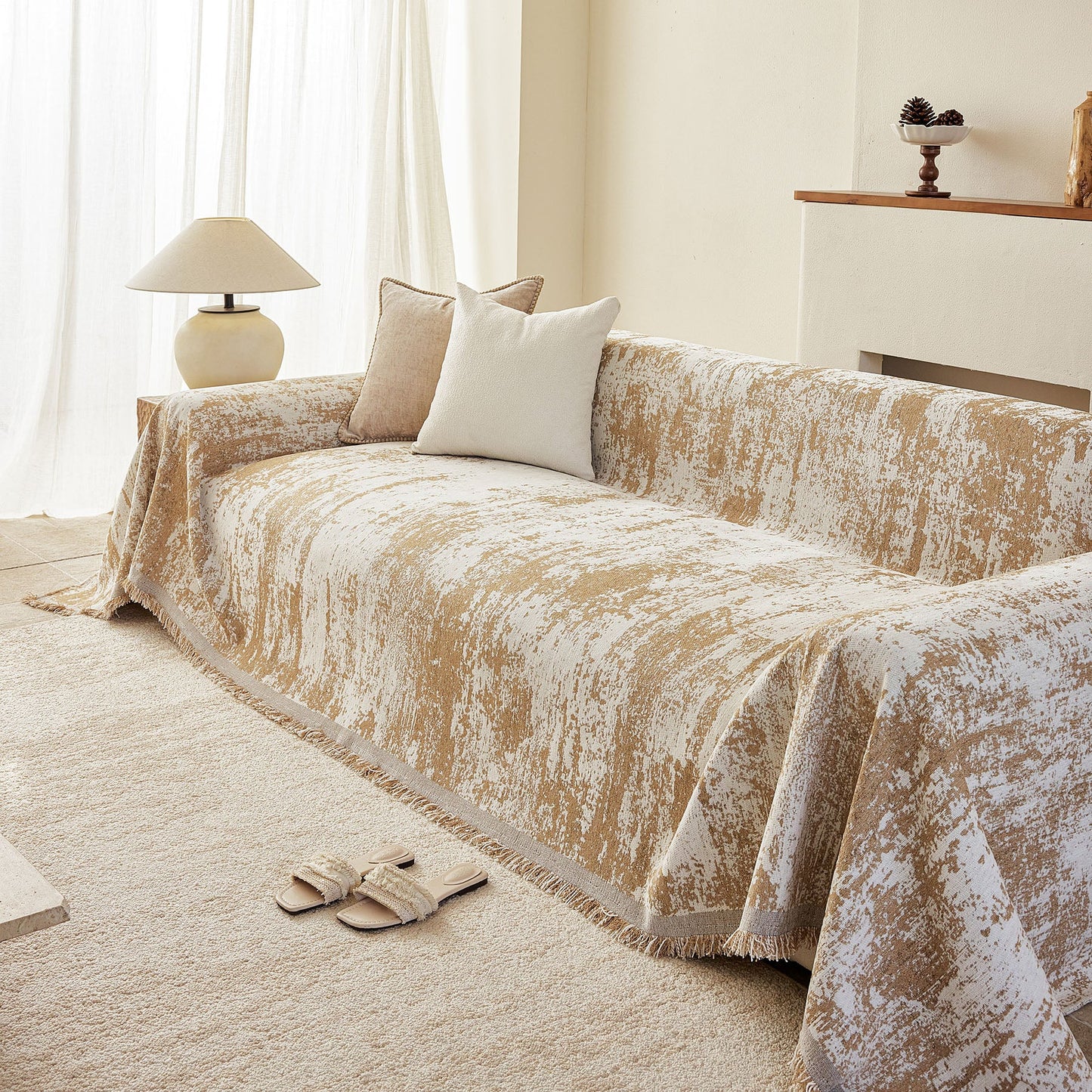 Soft Chenille Sofa Cover, Textured Abstract Couch Protector Cover with Vintage Pattern