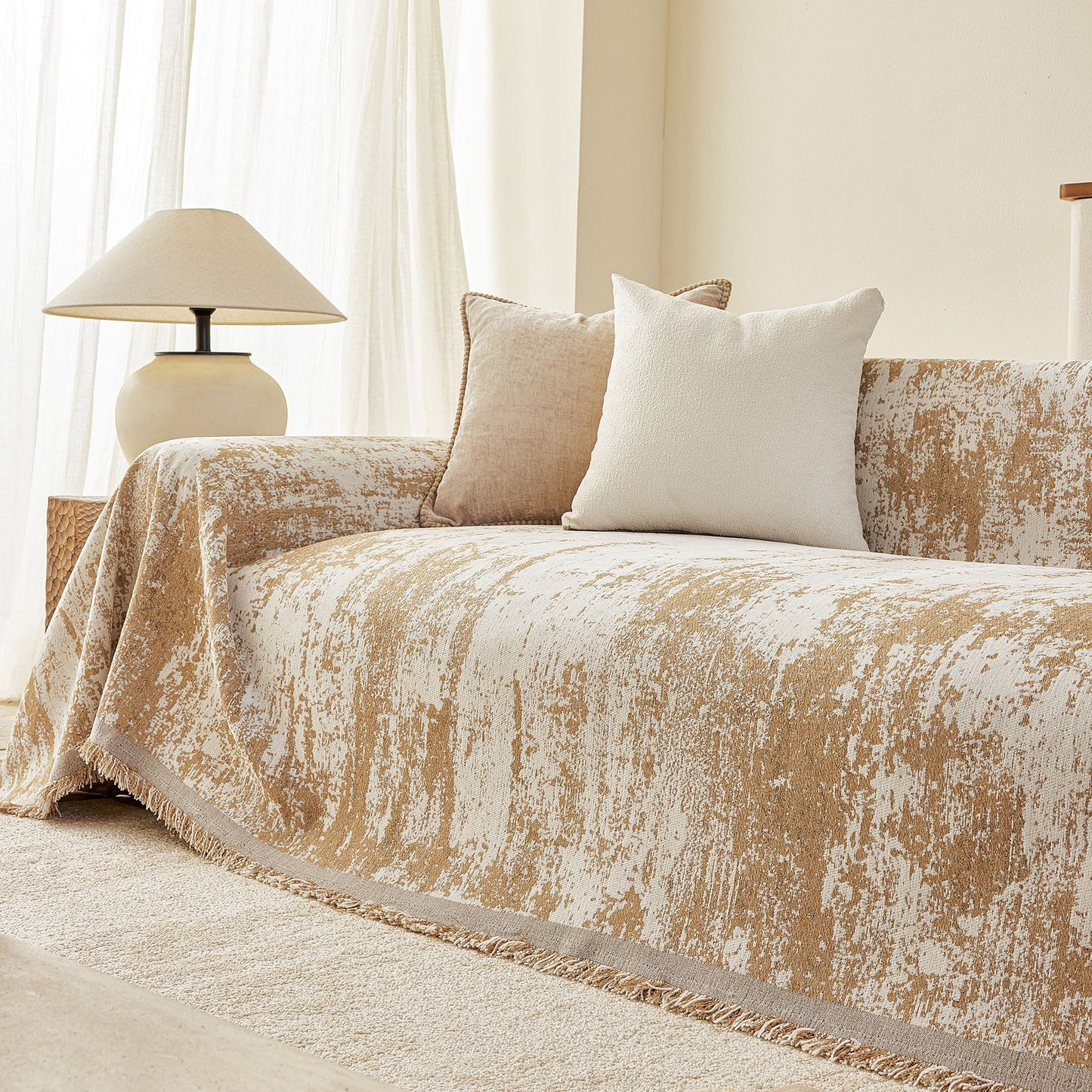 Soft Chenille Sofa Cover, Textured Abstract Couch Protector Cover with Vintage Pattern