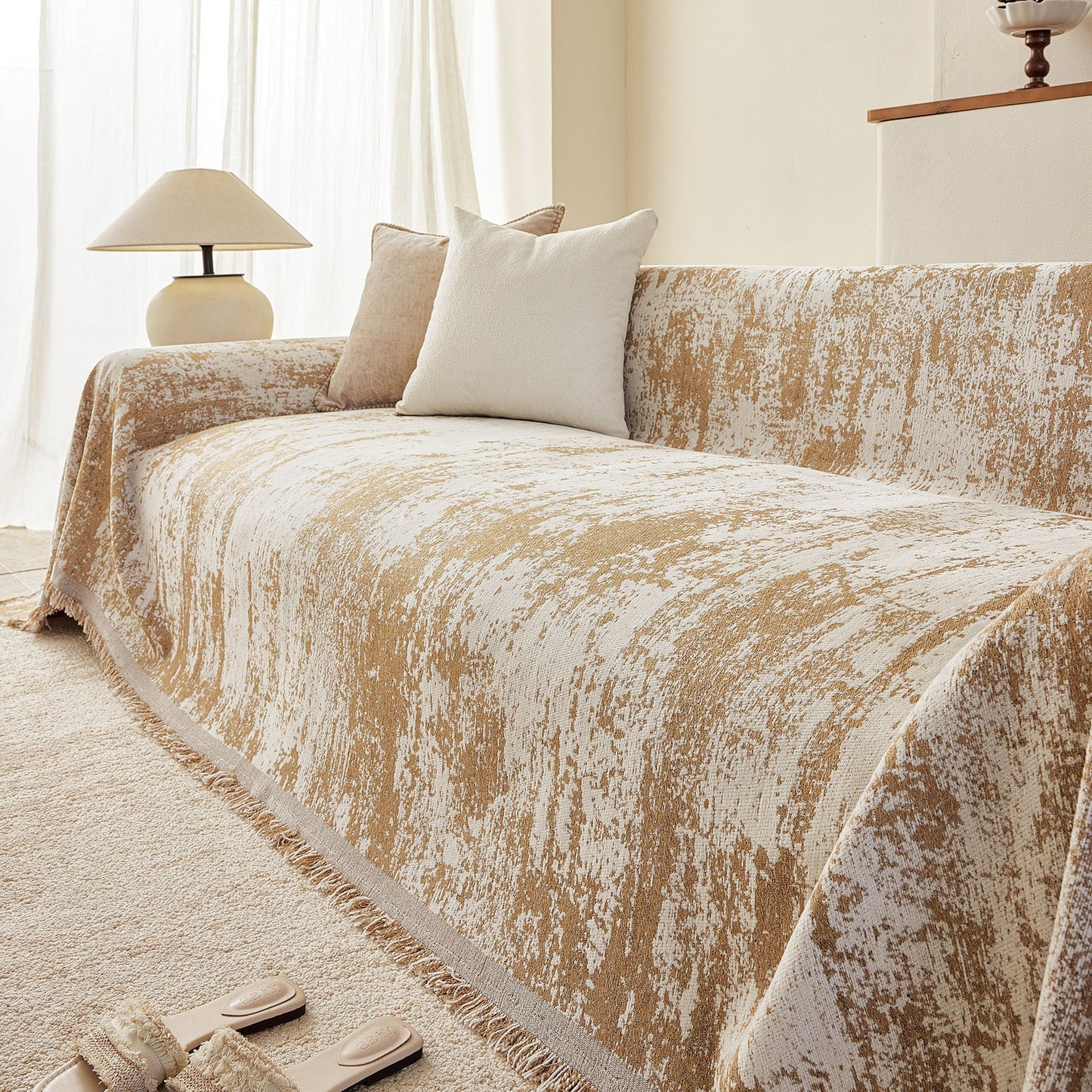 Soft Chenille Sofa Cover, Textured Abstract Couch Protector Cover with Vintage Pattern