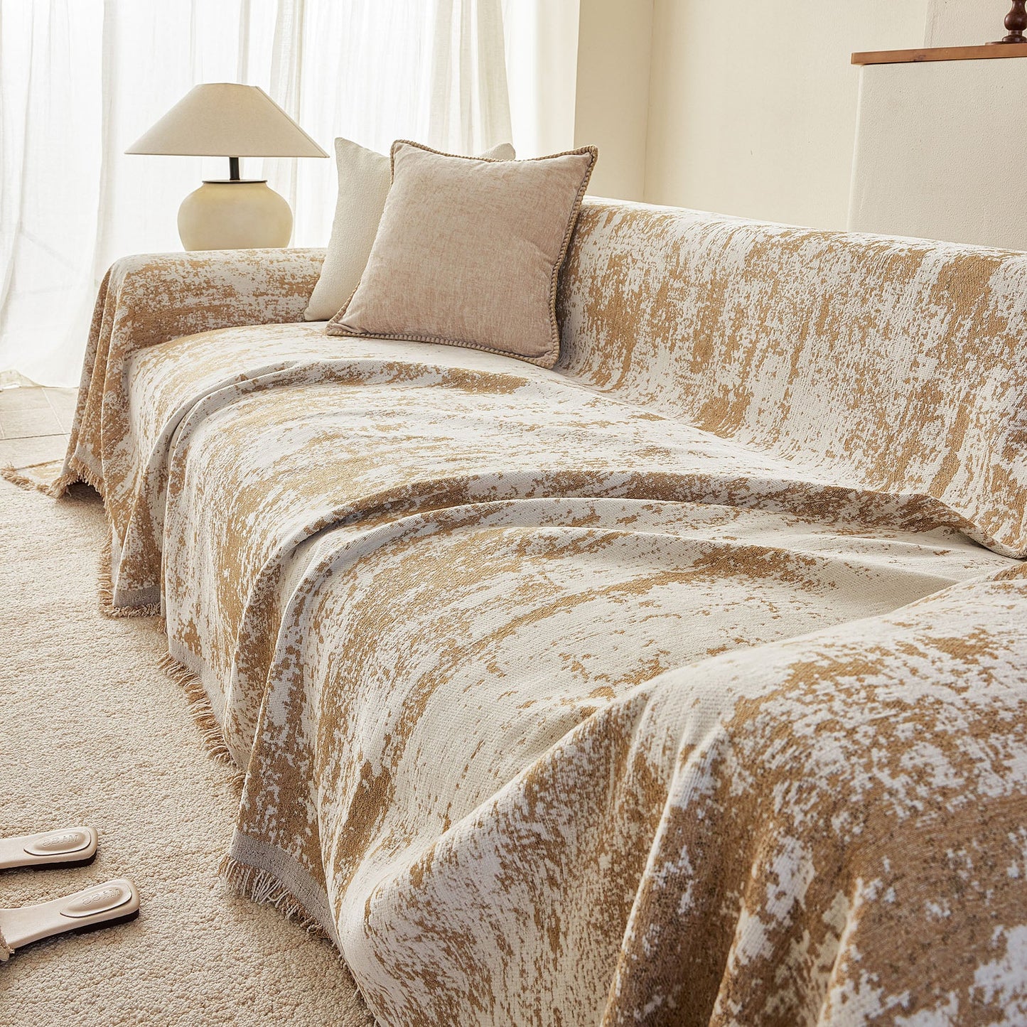 Soft Chenille Sofa Cover, Textured Abstract Couch Protector Cover with Vintage Pattern