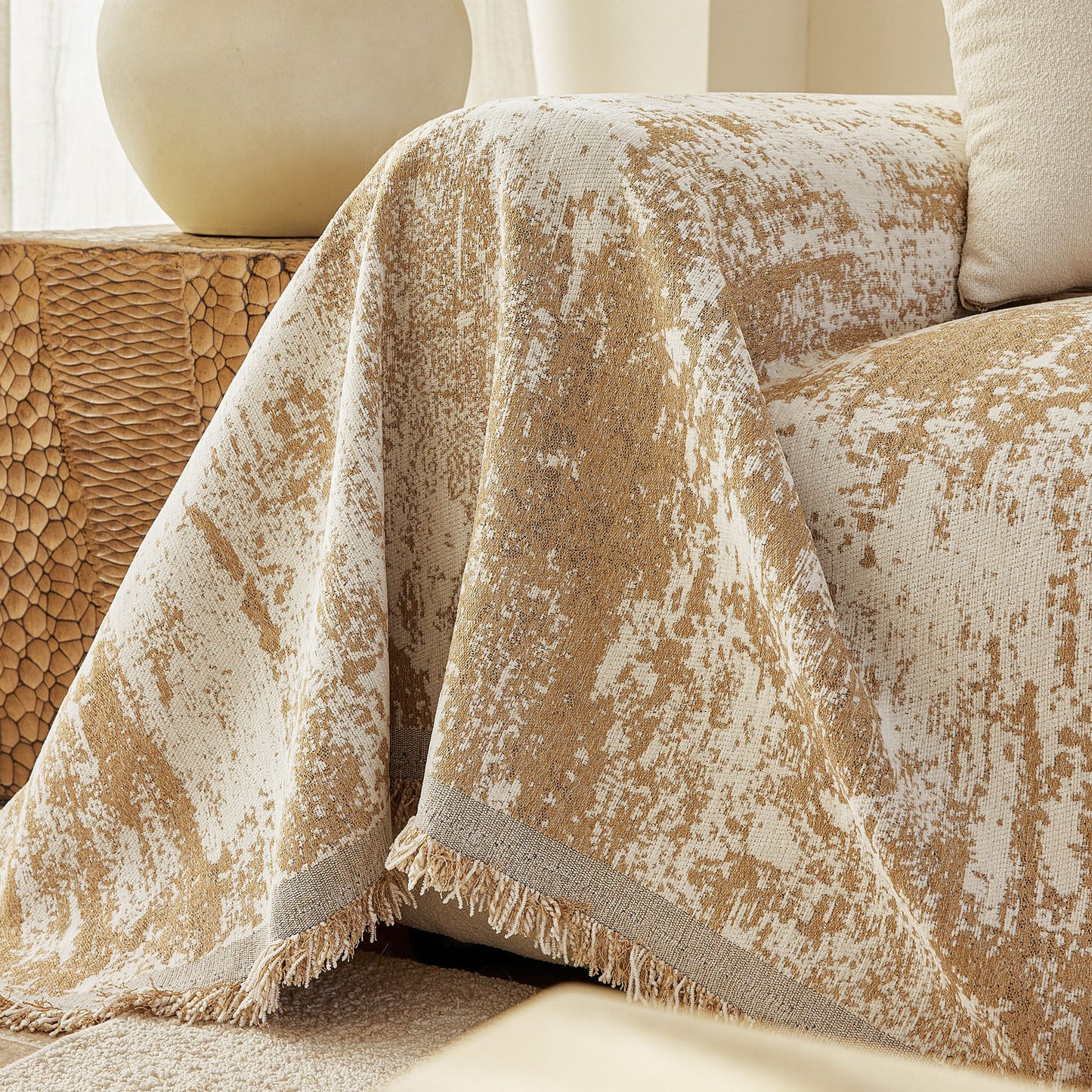 Soft Chenille Sofa Cover, Textured Abstract Couch Protector Cover with Vintage Pattern