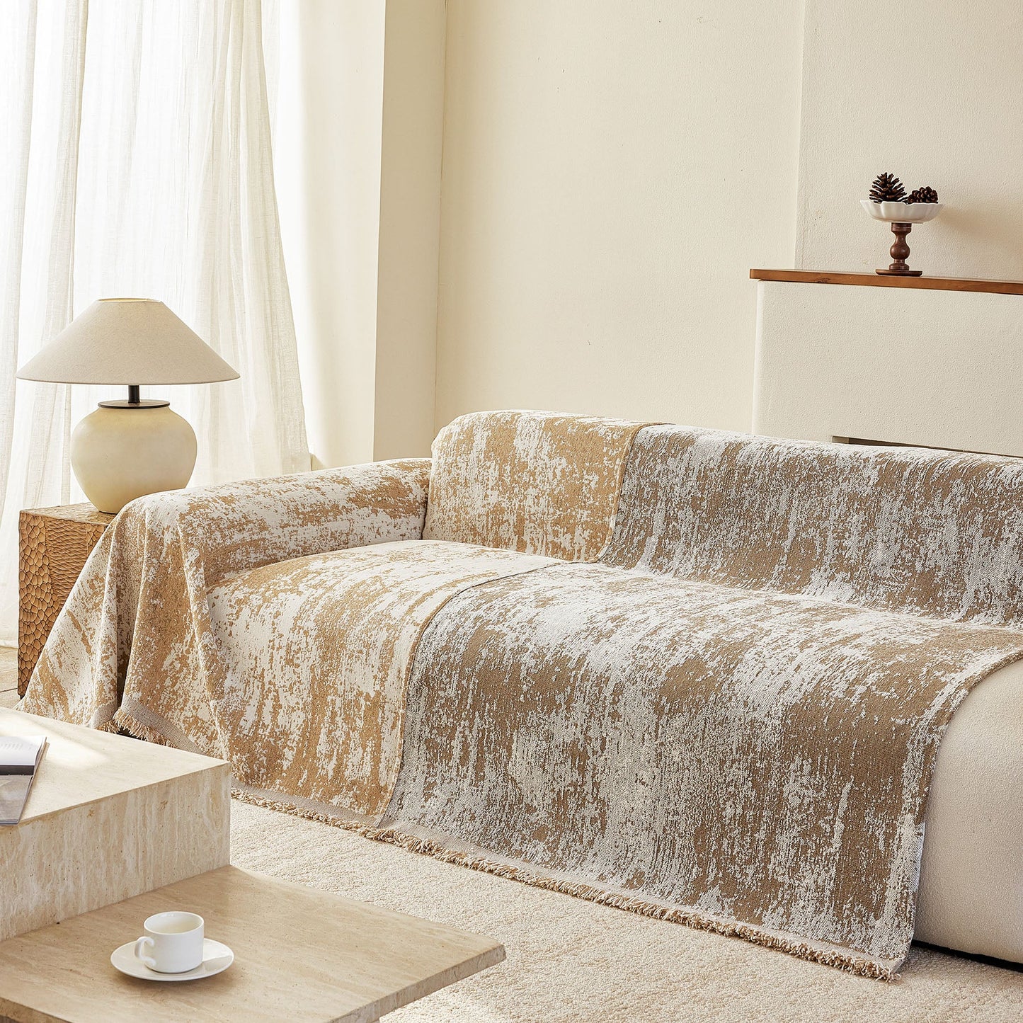 Soft Chenille Sofa Cover, Textured Abstract Couch Protector Cover with Vintage Pattern