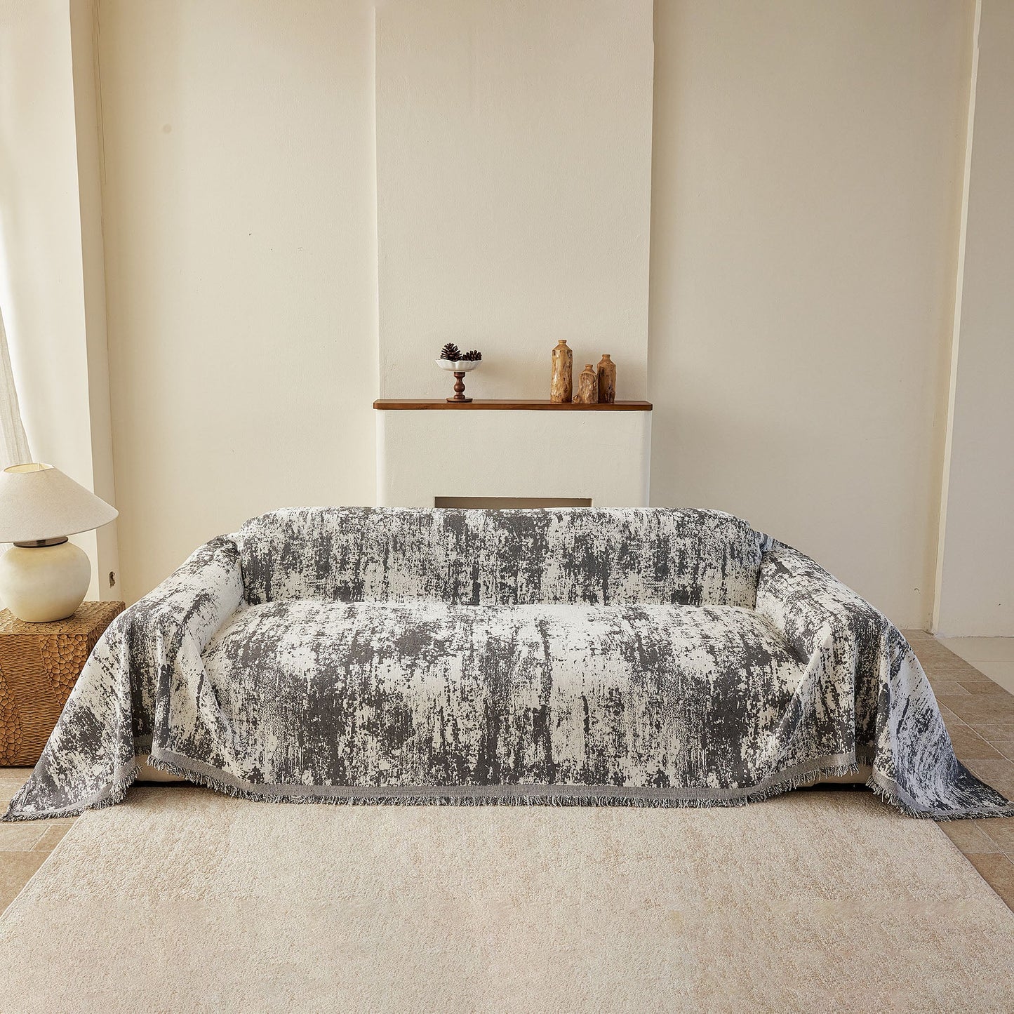 Soft Chenille Sofa Cover, Textured Abstract Couch Protector Cover with Vintage Pattern