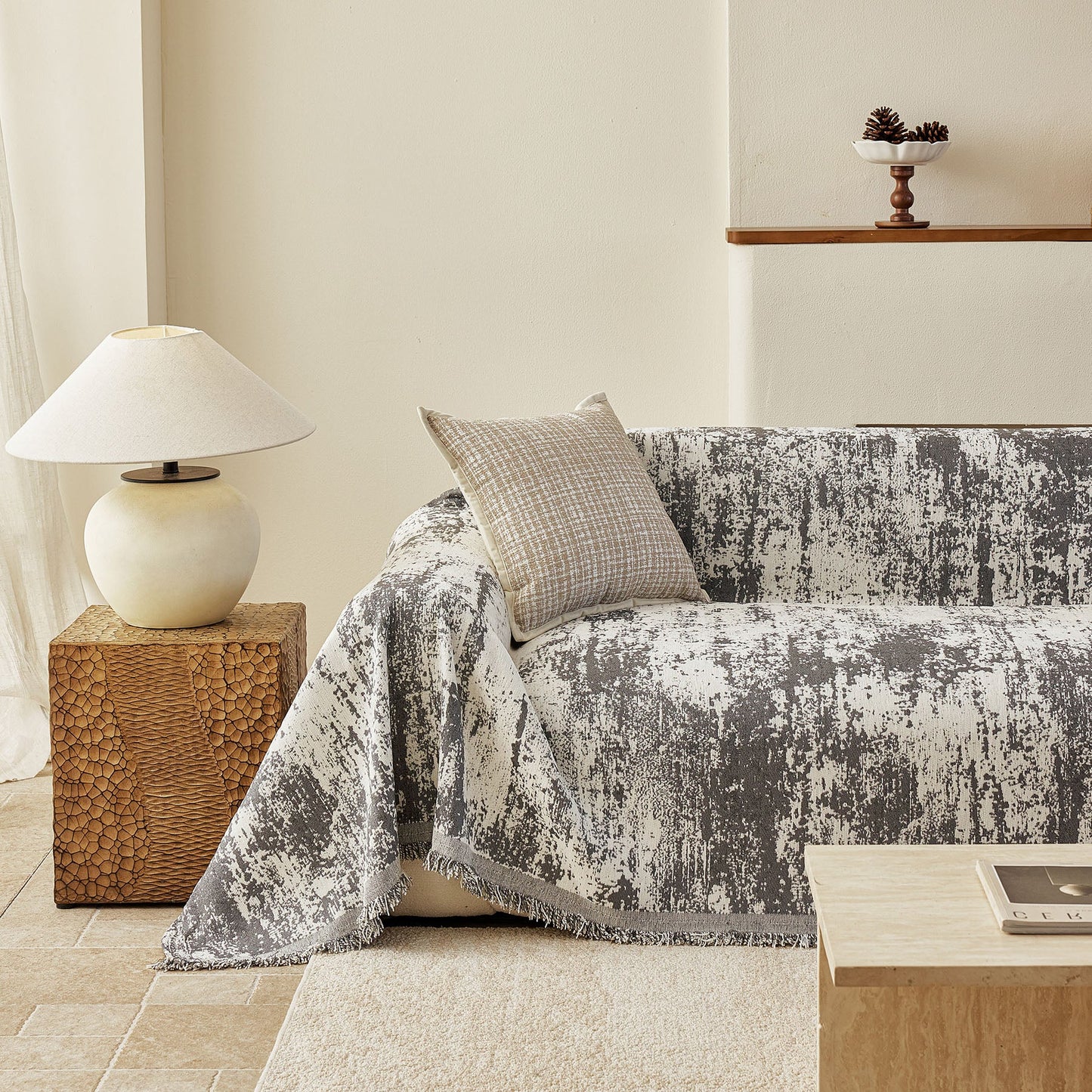 Soft Chenille Sofa Cover, Textured Abstract Couch Protector Cover with Vintage Pattern