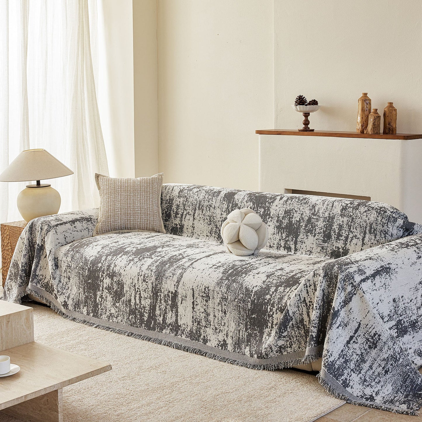 Soft Chenille Sofa Cover, Textured Abstract Couch Protector Cover with Vintage Pattern