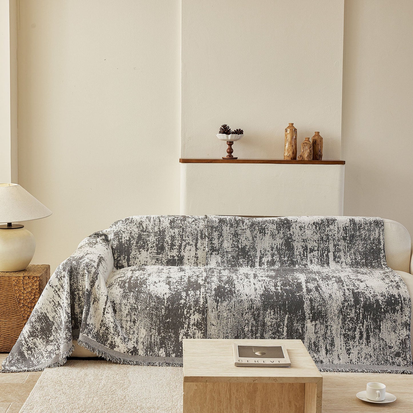 Soft Chenille Sofa Cover, Textured Abstract Couch Protector Cover with Vintage Pattern