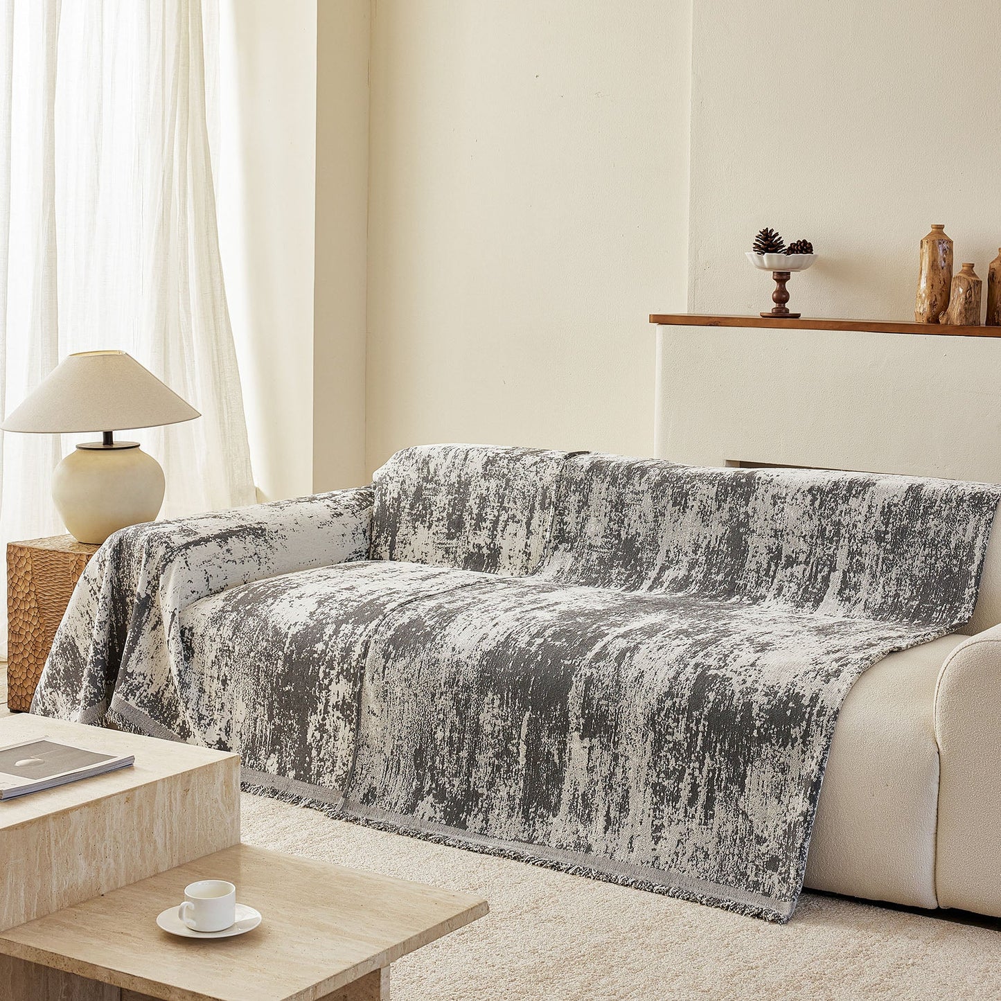 Soft Chenille Sofa Cover, Textured Abstract Couch Protector Cover with Vintage Pattern