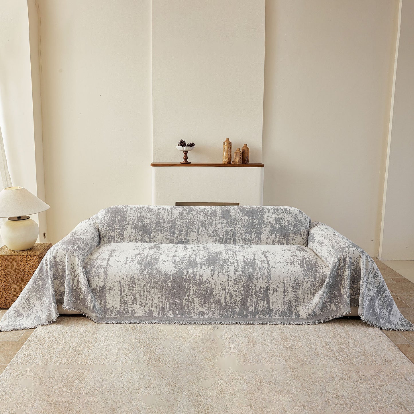 Soft Chenille Sofa Cover, Textured Abstract Couch Protector Cover with Vintage Pattern