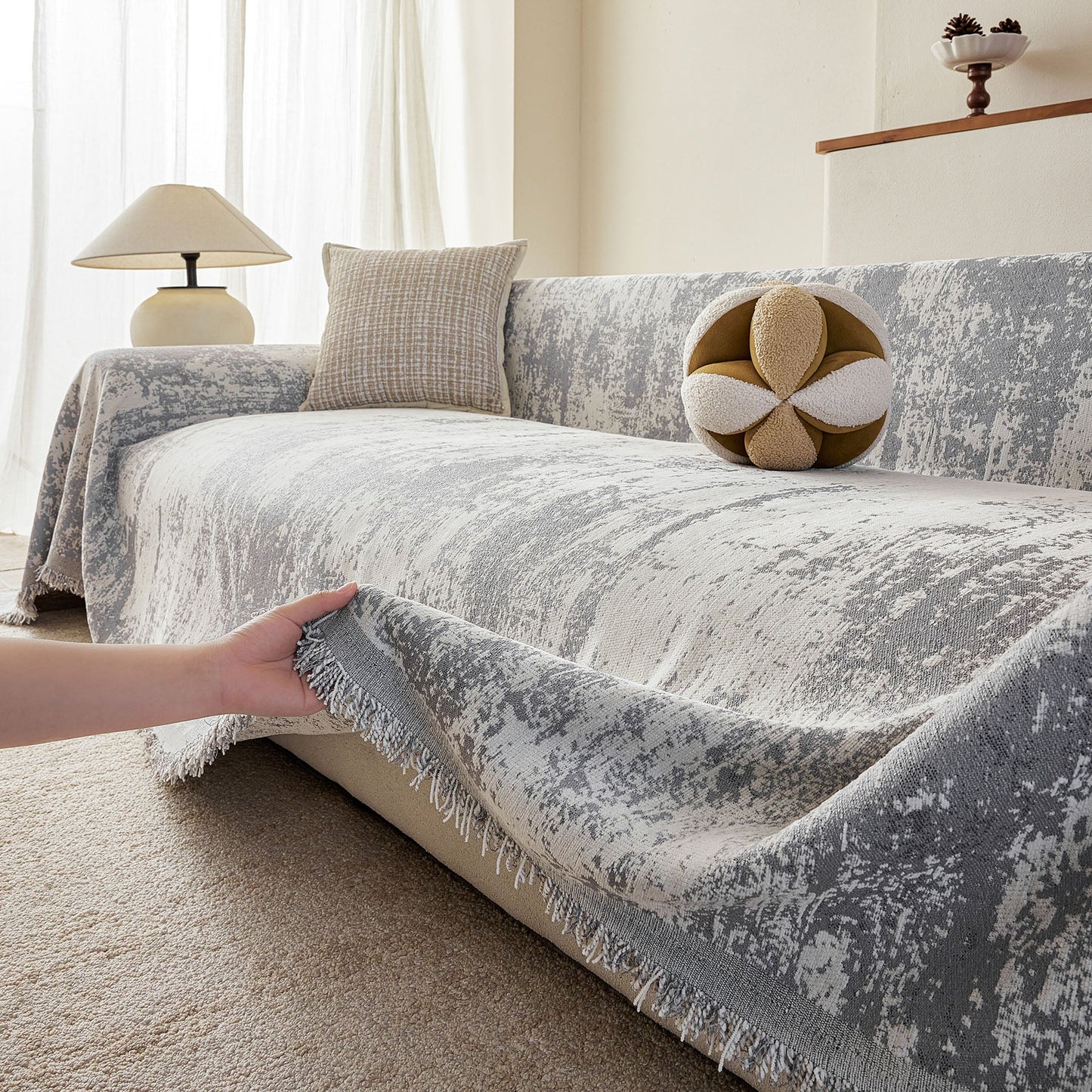 Soft Chenille Sofa Cover, Textured Abstract Couch Protector Cover with Vintage Pattern