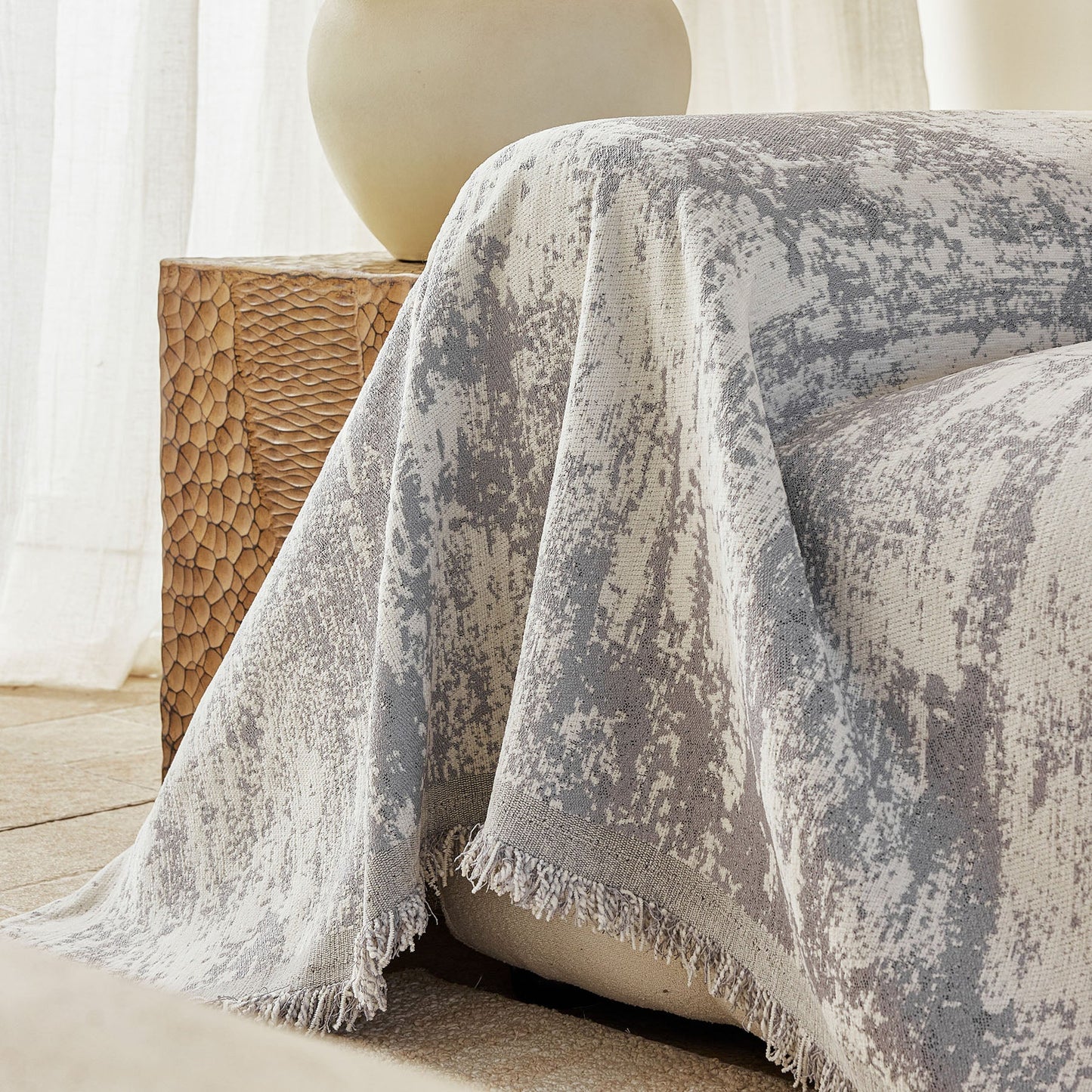 Soft Chenille Sofa Cover, Textured Abstract Couch Protector Cover with Vintage Pattern